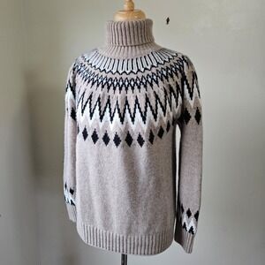 Antonio Melani Womens Tan Beige Fair Isle Turtleneck 100% Cashmere Sweater L